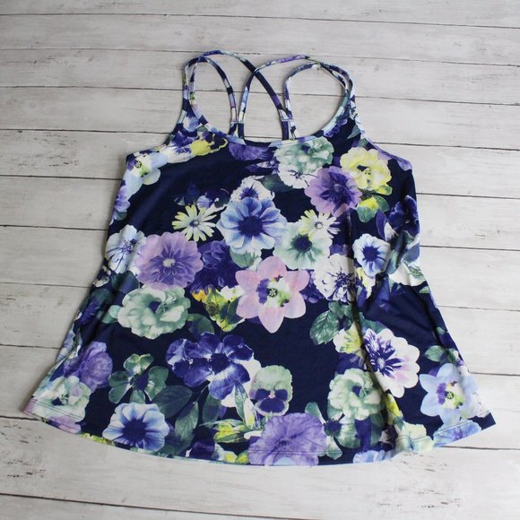 Old Navy Tops - Old Navy Women's Athletic Tank Top Size M Blue Purple Floral Racerback